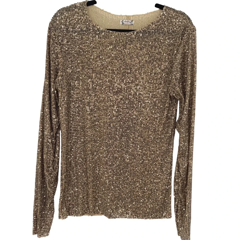 NWT Free People Intimately Gold Rush Long Sleeve Sequin Top Gold Size Large Glam